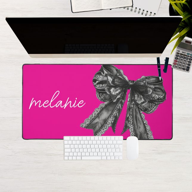 Coquette Bow Hot Pink Black Lace Custom Name Desk Mat (Coquette Bow Hot Pink Black Lace Custom Name Desk Mat
)