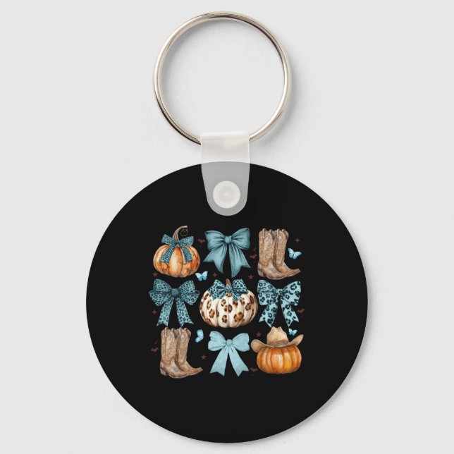 Coquette Bow Howdy Fall Western Pumpkin Boots Than Key Ring (Front)