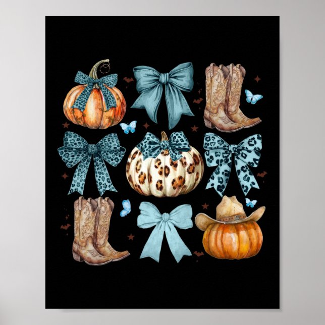 Coquette Bow Howdy Fall Western Pumpkin Boots Than Poster (Front)
