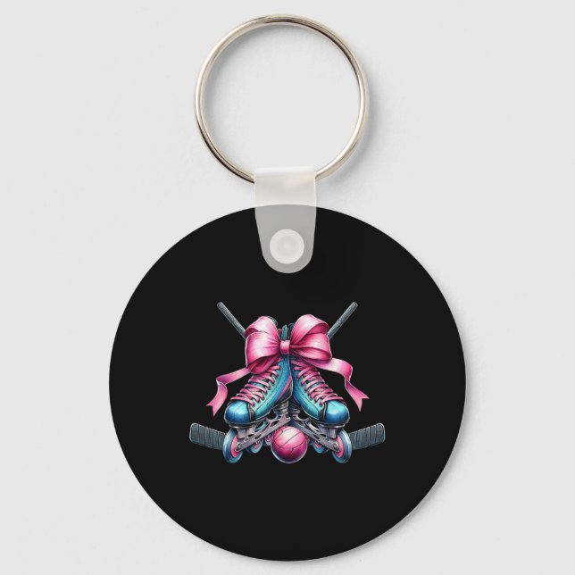 Coquette Bow Inline Hockey Player Girl Mum Mother' Key Ring (Front)