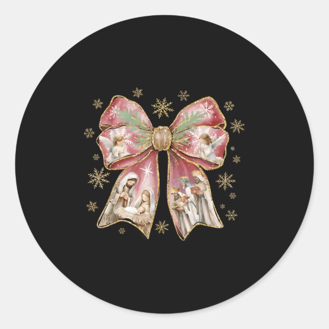 Coquette Bow Jesus Christian Merry Christmas Pajam Classic Round Sticker (Front)