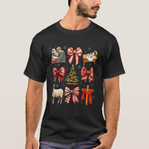 Coquette Bow Jesus Christmas Nativity Scene Christ T-Shirt