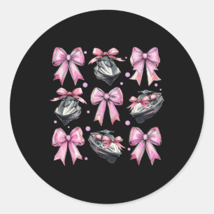 Coquette Bow Jet Ski Jet Skiing Girl Mum Pink Moth Classic Round Sticker
