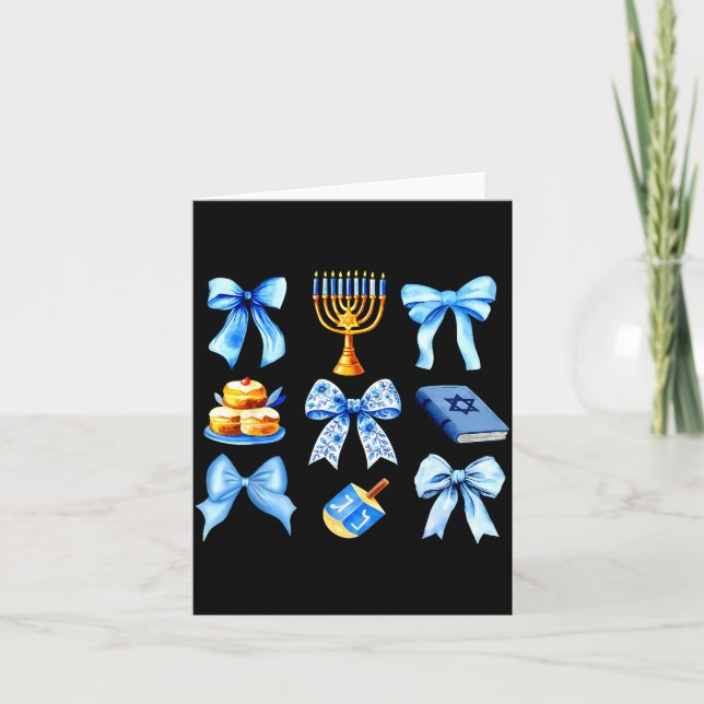 Coquette Bow Jewish Holiday Chanukah Hanukkah Meno Card (Front)