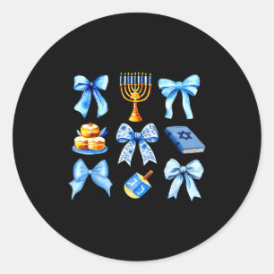 Coquette Bow Jewish Holiday Chanukah Hanukkah Meno Classic Round Sticker