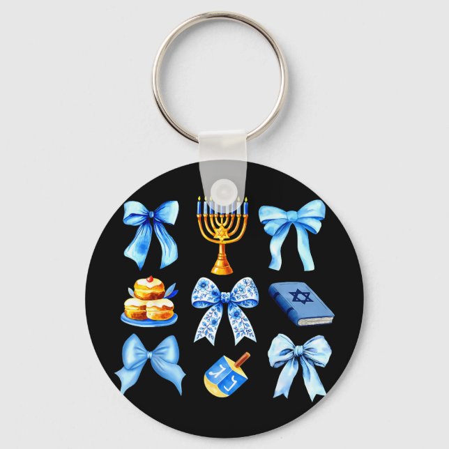 Coquette Bow Jewish Holiday Chanukah Hanukkah Meno Key Ring (Front)