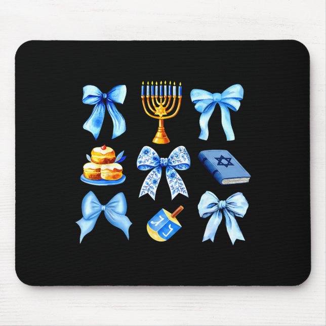 Coquette Bow Jewish Holiday Chanukah Hanukkah Meno Mouse Pad (Front)