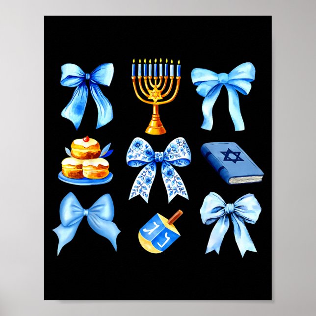 Coquette Bow Jewish Holiday Chanukah Hanukkah Meno Poster (Front)
