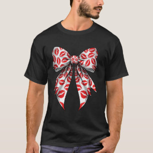 Coquette Bow Kisses Lipstick Marks Lips Valentines T-Shirt