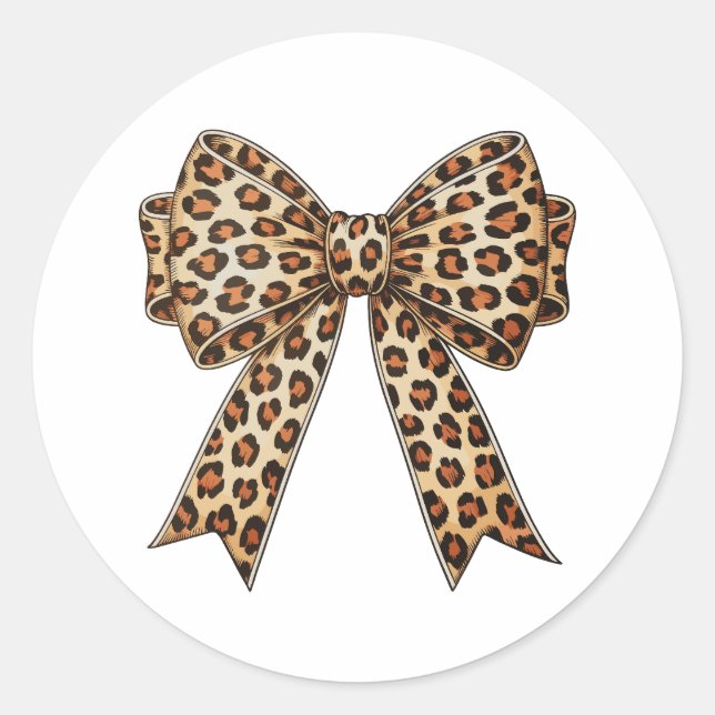 Coquette Bow Leopard Cheetah Sublimation Classic Round Sticker (Front)