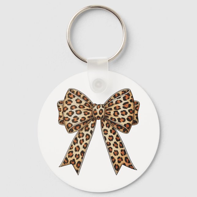 Coquette Bow Leopard Cheetah Sublimation Key Ring (Front)