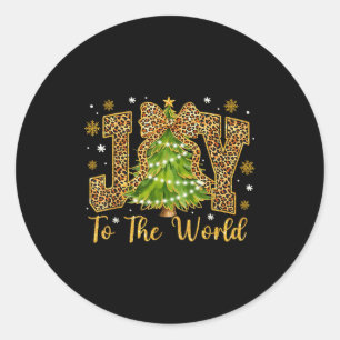 Coquette Bow Leopard Christmas Joy To The World Xm Classic Round Sticker