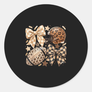 Coquette bow leopard football mum touchdown funny classic round sticker
