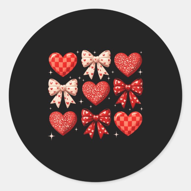 Coquette Bow Leopard Hearts Valentine Women Girl G Classic Round Sticker (Front)