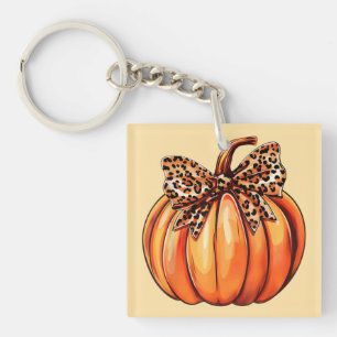 Coquette Bow Leopard Pumpkin Thanksgiving Rustic Key Ring