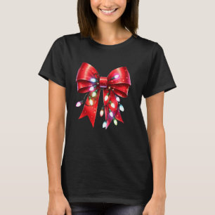 Coquette Bow Lights Merry Christmas Xmas Family Ma T-Shirt