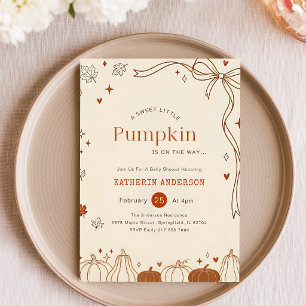 Coquette Bow Little Pumpkin on the Way Baby Shower Invitation