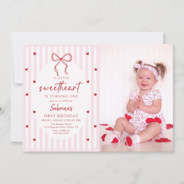 Coquette Bow Little Sweetheart Birthday Invitation (Front)