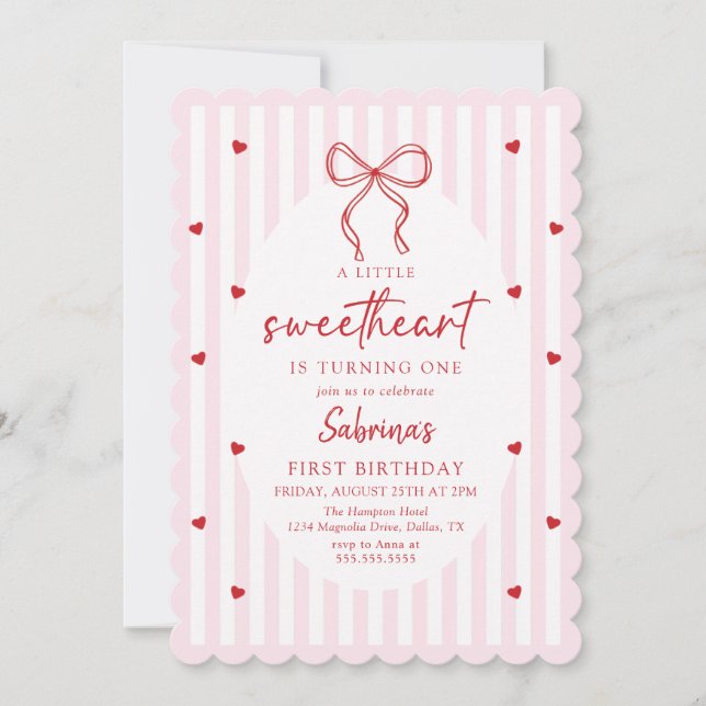Coquette Bow Little Sweetheart Birthday Invitation (Front)