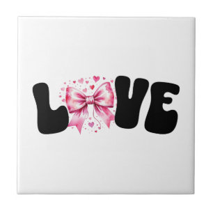 Coquette Bow Love Word Ceramic Tile