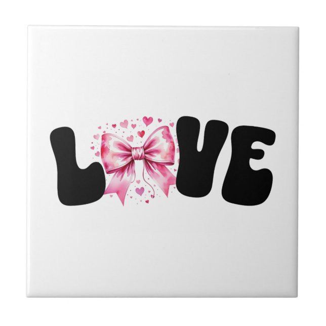 Coquette Bow Love Word  Ceramic Tile (Front)
