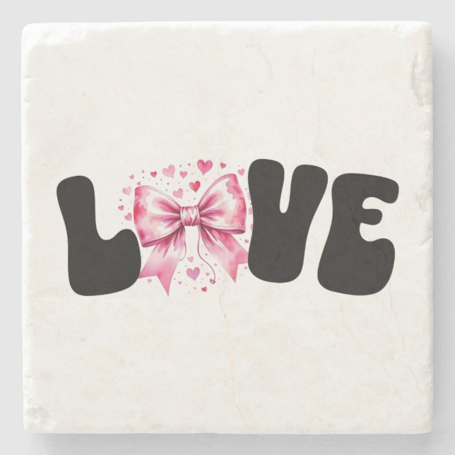 Coquette Bow Love Word  Stone Coaster (Front)