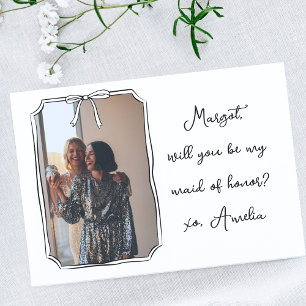 Coquette Bow Maid of Honour Proposal Photo Card