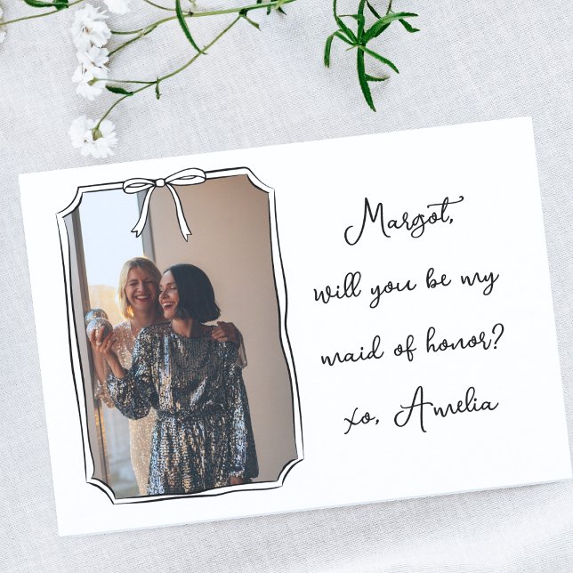 Coquette Bow Maid of Honour Proposal Photo Card (Creator Uploaded)