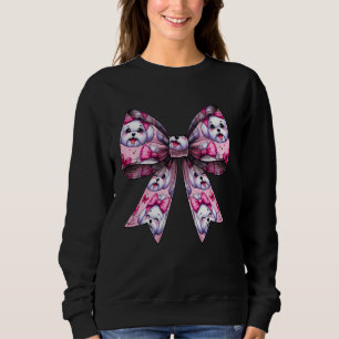 Coquette Bow Maltese Dog Pattern Mum Girl Pink Mot Sweatshirt