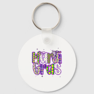 Coquette Bow Mardi Gras Beads Key Ring