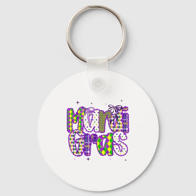 Coquette Bow Mardi Gras Beads Key Ring (Front)