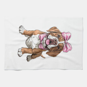 Coquette Bow Mastiff Dog Mom Girl Pink Tea Towel