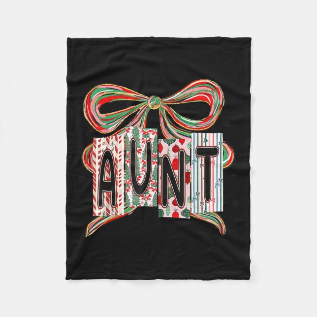 Coquette Bow Merry Christmas Aunt Grandma Xmas Paj Fleece Blanket (Front)