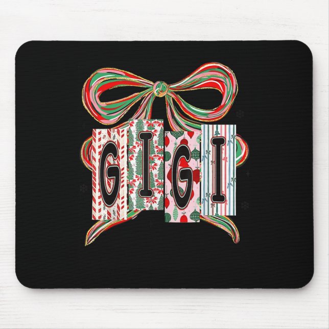Coquette Bow Merry Christmas Gigi Grandma Xmas Paj Mouse Pad (Front)