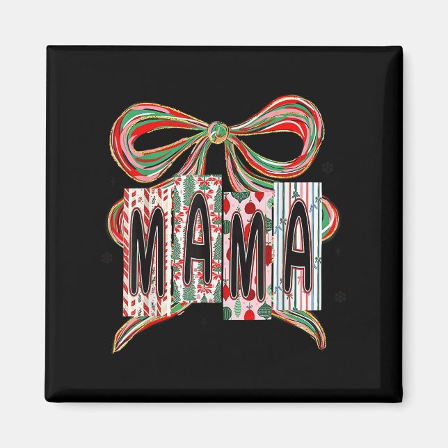 Coquette Bow Merry Christmas Mama Grandma Xmas Paj Magnet (Front)