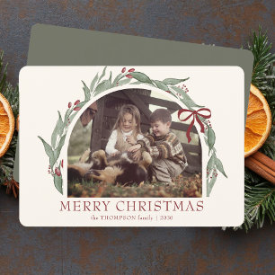 Coquette Bow Merry Christmas Personalised Photo Holiday Card