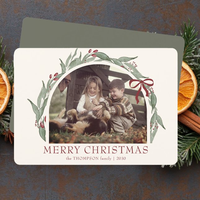 Coquette Bow Merry Christmas Personalised Photo Holiday Card (Creator Uploaded)