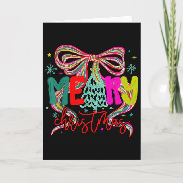 Coquette Bow Merry Christmas Preppy Xmas Pyjamas W Card (Front)