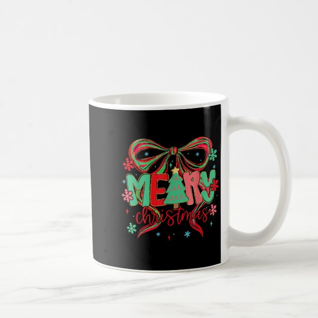 Coquette Bow Merry Christmas Snowflake Xmas Pajama Coffee Mug (Right)