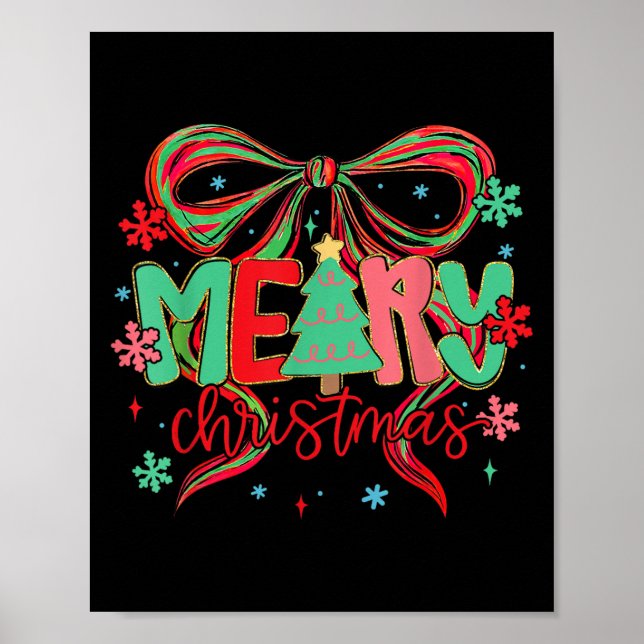 Coquette Bow Merry Christmas Snowflake Xmas Pajama Poster (Front)