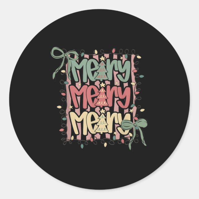 Coquette Bow Merry Christmas Tree Xmas Lights Girl Classic Round Sticker (Front)