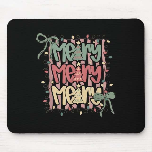 Coquette Bow Merry Christmas Tree Xmas Lights Girl Mouse Pad (Front)