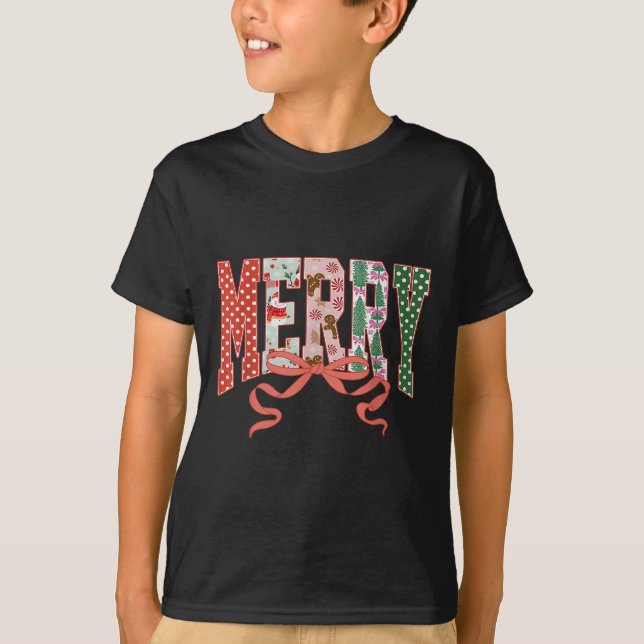 Coquette Bow Merry Christmas Xmas Family Pyjamas H T-Shirt (Front)