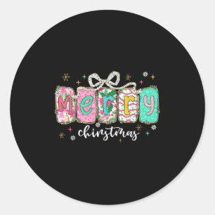 Coquette Bow Merry Christmas Xmas Pajamas Snowflak Classic Round Sticker