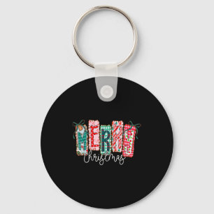Coquette Bow Merry Christmas Xmas Pajamas Snowflak Key Ring