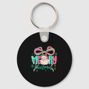 Coquette Bow Merry Christmas Xmas Santa Snowflake  Key Ring