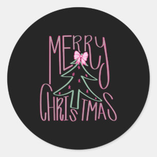Coquette Bow Merry Christmas Xmas Tree Family Paja Classic Round Sticker