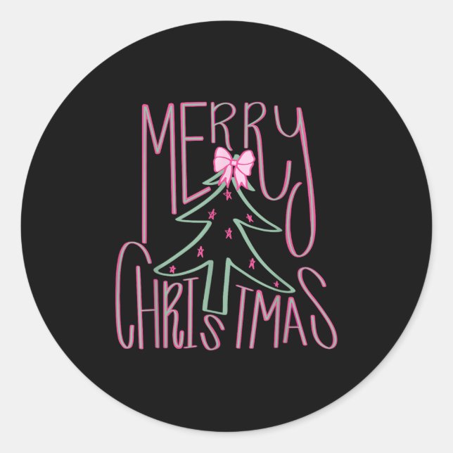 Coquette Bow Merry Christmas Xmas Tree Family Paja Classic Round Sticker (Front)