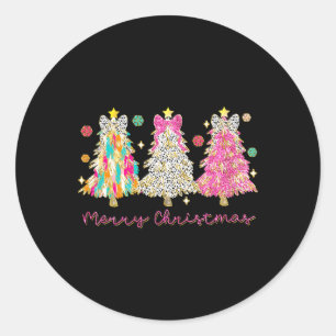 Coquette Bow Merry Christmas Xmas Tree Family Paja Classic Round Sticker