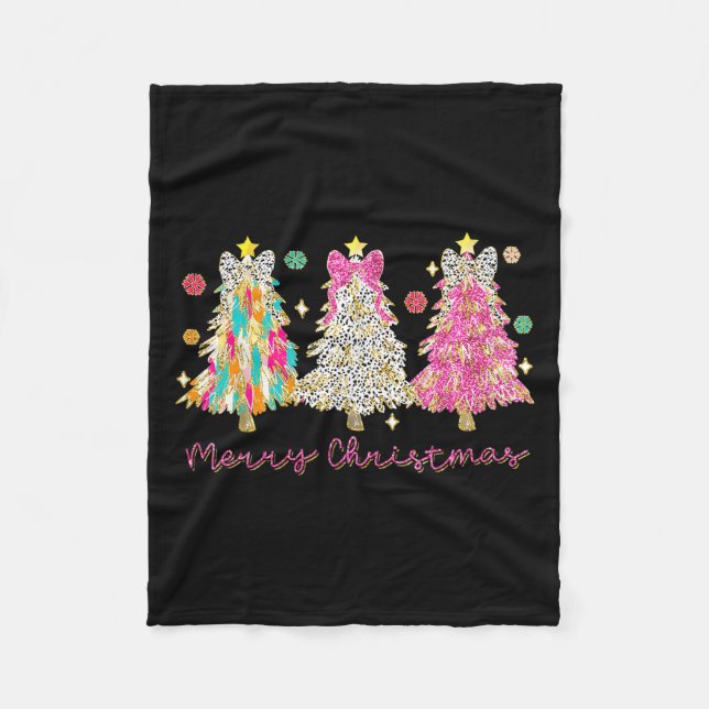 Coquette Bow Merry Christmas Xmas Tree Family Paja Fleece Blanket (Front)